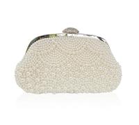 Aovtero Bolso de mano de perlas para mujer, para boda, graduación, noche, formal, con cuentas, con cadena, Marfil blanco