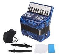 AOWINHIT 22 Keys 8 Bass Celluloid Musical Instrument Juguete Home Stage Performance Accordion White Black Premium Reeds (Azul oscuro)