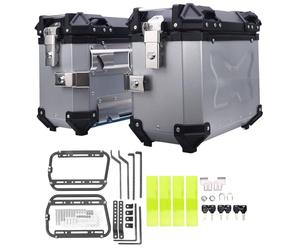 AOWINHIT Maleta Lateral para Motocicleta, Ajuste Universal, Aleación de Aluminio, 28 L, Caja de Alforja Dura Izquierda Derecha con Soporte, Manija de Bloqueo para Casco, Equipaje,
