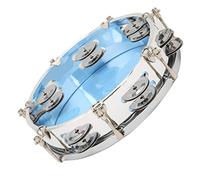AOWINHIT MBAT Pandereta 8in Tono Ajustable Doble Jingle Bells Tambor De Mano para Principiantes, ABS + Material Metálico (Azul)