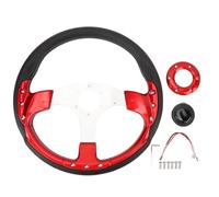 AOWINHIT Volante Universal de Estilo Automovilístico de 14 Pulgadas con Botón de Bocina de Aluminio PU para Adaptador de Cubo Estándar de 6 Orificios (Roja)