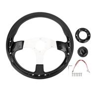 AOWINHIT Volante Universal de Estilo Automovilístico de 14 Pulgadas con Botón de Bocina de Aluminio PU para Adaptador de Cubo Estándar de 6 Orificios (Negra)