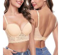 AOWVIUTS Sujetador sin Espalda para Mujer Push Up Sujetador con Espalda Baja Invisible de Encaje Bralette Espalda Descubierta en Forma de U con Aros Básico Sujetadores Multi-Wear Tirantes Regulables