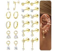 AOWVUTS 11 Pares Pendientes Mujer Oro Plata Acero Quirurgico Pendientes Dorados Piercing Oreja Pendiente Aro Piercing Tragus Helix Cartílago Múltiples Piercings Hipoalergenicos Pequeños Juego (B)