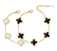 AOWVUTS 2 Piezas Pulsera 4 Hoja Trébol para Mujer, Pulseras Chapado Oro 18K, Pulseras de la Suerte, Conjunto de Joyas de TréBol de Cuatro Hojas, Pulsera Joyería de Moda para Niñas