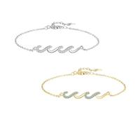 AOWVUTS 2 Piezas Pulsera para Mujer Pulsera de Plata y Oro con Circonita Cúbica Pulsera de Ondas Ajustable Apilables Regalo de Joyería para Amigas Hermana Pareja Cumpleaños Amistad