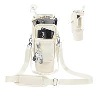 AOWVUTS Bolsa de Botella de Agua para Stanley Cup 40oz Porta Botella de Agua con Mosquetón Correa de Hombro Ajustable y Bolsillo Funda para Botella Termo para Viajes Senderismo (Blanco)