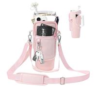 AOWVUTS Bolsa de Botella de Agua para Stanley Cup 40oz Porta Botella de Agua con Mosquetón Correa de Hombro Ajustable y Bolsillo Funda para Botella Termo para Viajes Senderismo (Rosa)