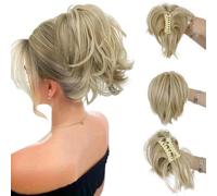 AOWVUTS Coleta Postiza con Pinza Corto Liso Cola de Caballo Extensión de Pelo Natural Sintético Postizo Rizado Ondulado Clip de Garra Ponytail Extensiones para Mujeres