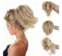 AOWVUTS Coleta Postiza con Pinza Corto Liso Cola de Caballo Extensión de Pelo Natural Sintético Postizo Rizado Ondulado Clip de Garra Ponytail Extensiones para Mujeres