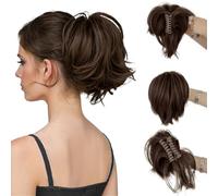 AOWVUTS Coleta Postiza con Pinza Corto Liso Cola de Caballo Extensión de Pelo Natural Sintético Postizo Rizado Ondulado Clip de Garra Ponytail Extensiones para Mujeres