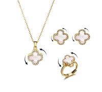 AOWVUTS Conjunto de Joyas de TréBol de Cuatro Hojas Giratorios Trébol de Cuatro Colgante Collar Pendientes Anillo Antiestres Fidget Anillos Joyería de Moda Regalo para Mujeres con Ansiedad