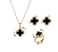 AOWVUTS Conjunto de Joyas de TréBol de Cuatro Hojas Giratorios Trébol de Cuatro Colgante Collar Pendientes Anillo Antiestres Fidget Anillos Joyería de Moda Regalo para Mujeres con Ansiedad (GB)