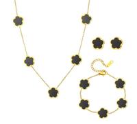 AOWVUTS Conjunto de Joyas Trébol Cuatro Hojas para Mujer 18K Oro Plateado Acero Inoxidable Flor Colgante Collar Pendientes Pulsera Hojas de La Suerte Juego de Joyas para Madres Novias Regalo (N)
