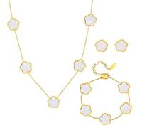AOWVUTS Conjunto de Joyas Trébol Cuatro Hojas para Mujer 18K Oro Plateado Acero Inoxidable Flor Colgante Collar Pendientes Pulsera Hojas de La Suerte Juego de Joyas para Madres Novias Regalo (B)