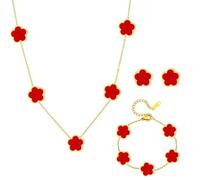 AOWVUTS Conjunto de Joyas Trébol Cuatro Hojas para Mujer 18K Oro Plateado Acero Inoxidable Flor Colgante Collar Pendientes Pulsera Hojas de La Suerte Juego de Joyas para Madres Novias Regalo (R)