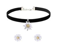 AOWVUTS Conjuntos de Joyas Mujer Collar con Colgante Margaritas y Pendientes Perla Juegos de Joyas de Cristal Flor Bohemio Choker Gargantilla para Mujer y Niña