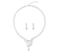 AOWVUTS Conjuntos de Joyas Perla ara Mujer Niñas Collar Perla con Colgante Cristal y Pendientes Juegos de Joyas Delicados Perla Simulada Conjuntos de Joyería de Novia Boda