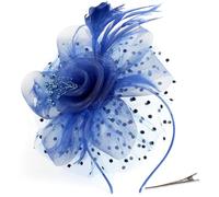 AOWVUTS Fascinators Sombrero Tocados de Pinza Diadema de Plumas con Flores Cuentas Malla Clip Sombrero Novia Accesorios para El Pelo Cabeza para Niñas y Mujeres Boda Fiesta de Té Cóctel