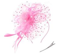 AOWVUTS Fascinators Sombrero Tocados de Pinza Diadema de Plumas con Flores Cuentas Malla Clip Sombrero Novia Accesorios para El Pelo Cabeza para Niñas y Mujeres Boda Fiesta de Té Cóctel