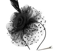 AOWVUTS Fascinators Sombrero Tocados de Pinza Diadema de Plumas con Flores Cuentas Malla Clip Sombrero Novia Accesorios para El Pelo Cabeza para Niñas y Mujeres Boda Fiesta de Té Cóctel