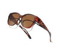 AOWVUTS Gafas de Sol Polarizadas para Usar Gafas de Sol Superpuestas para Mujer Hombre Vintage Protección UV Gafa de sol Redondas Ajuste Sobre Lentes de Miopía para Conducir Pescar Viajar (Leopard)