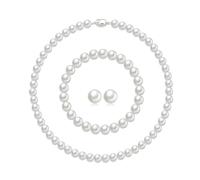 AOWVUTS Juego de Joyas Collar de Perlas para Mujer, Blanco Redondo Plata de Ley Pearl Collar Pulsera Pendientes, Conjunto Joyas Perlas Gargantilla para Bodas Novia con Caja De Regalo (8MM)