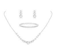 AOWVUTS Juego de Joyas de Plata para Mujer Cristal Novia Collar Boda Pendientes y Pulsera Conjunto de Joyería de Diamantes de Imitación Compromiso Boda Novia Dama Honor de Regalo Joyería