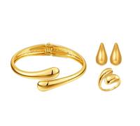 AOWVUTS Juegos de Joyas Mujer 14K Chapado en Oro Grueso Lágrima Pendientes Pulsera y Anillo Gota de Agua Conjuntos de Joyas Ajustable Moda Joyería Regalos para Señoras Niñas (3)