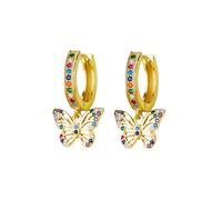 AOWVUTS Pendientes de Aro Mujer Pendientes Pequeños Plata Oro Pendientes Hipoalergénicos Colgantes Mariposa con Circonita Cúbica Pendientes Huggie Moda Joyería Regalos para Niñas (3)