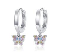 AOWVUTS Pendientes de Aro Mujer Pendientes Pequeños Plata Oro Pendientes Hipoalergénicos Colgantes Mariposa con Circonita Cúbica Pendientes Huggie Moda Joyería Regalos para Niñas (1)