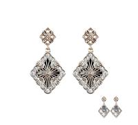 AOWVUTS Pendientes Oro Mujer Pendientes Trébol de Cuatro Hojas Chapado 18K Oro Pendientes Colgantes Zirconia Cúbica Brillante Doble Cara Pendientes Hipoalergenicos Joyería Regalos de Moda (Negro Gris)