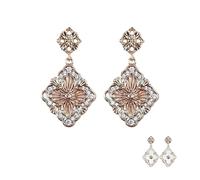 AOWVUTS Pendientes Oro Mujer Pendientes Trébol de Cuatro Hojas Chapado 18K Oro Pendientes Colgantes Zirconia Cúbica Brillante Doble Cara Pendientes Hipoalergenicos Joyería Regalos de Moda (Blanco)