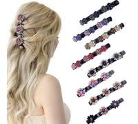 AOWVUTS Pinzas Pelo para Mujer, Pinza de Pelo Trenzada con Diamantes de Imitación, Pinza de Pelo Flor Cristal Brillante, Pelo de Doble Capa Antideslizantes con 3 Mini Pinzas, 8 piezas (B)