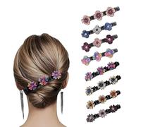 AOWVUTS Pinzas Pelo para Mujer, Pinza de Pelo Trenzada con Diamantes de Imitación, Pinza de Pelo Flor Cristal Brillante, Pelo de Doble Capa Antideslizantes con 3 Mini Pinzas, 8 piezas (A)