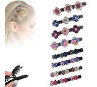 AOWVUTS Pinzas Pelo para Mujer, Pinza de Pelo Trenzada con Diamantes de Imitación, Pinza de Pelo Flor Cristal Brillante, Pelo de Doble Capa Antideslizantes con 3 Mini Pinzas, 8 piezas (C)