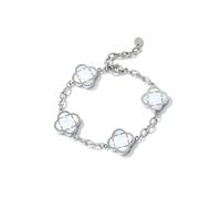 AOWVUTS Pulsera 4 Hoja Trébol para Mujer Plata de Ley Pulsera de Trebol de Cuatro Hojas de Acero Inoxidable Pulseras de La Suerte Ajustable Pulseras Joyería de Moda Regalo para Niña Cumpleaño (Blanco)