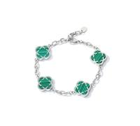 AOWVUTS Pulsera 4 Hoja Trébol para Mujer Plata de Ley Pulsera de Trebol de Cuatro Hojas de Acero Inoxidable Pulseras de La Suerte Ajustable Pulseras Joyería de Moda Regalo para Niña Cumpleaño (Verde)