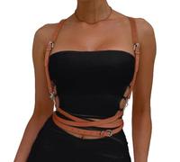 AOWVUTS Punk Cinturón de Arnés de Cintura para Mujer Cuerpo de Cuero Ajustable Gótico PU Cadena de Pecho Cinturón Joyería Corporal para Cosplay Rave Disfraz de Halloween (Marrón)