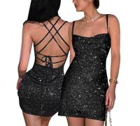 AOWVUTS Sexy Brillantina Mini Vestido Mujer Vestido Corto Sin Manga Sin Espalda Wrap Vestido Bodycon Elegante Dress Slim Fit Elástico para Cóctel Club Noche Fiesta