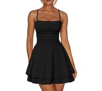 AOWVUTS Vestido Corto para Mujer Mini Vestidos Sexy Sin Mangas de Tirantes Vestidos sin Espalda Bodycon Ajustado Elegantes Vestido de Fiesta A-línea Cuello Cuadrado Verano para Cóctel Club Clubwear