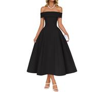 AOWVUTS Vestido de Cóctel para Mujer Maxi Vestido Sexy Hombros Descubiertos Elegante Vestidos Largo Formal Línea A Vestidos Vintage de Noche Fiesta Rockabilly Swing para Invitada Boda Club