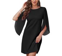 AOWVUTS Vestido de Cóctel para Mujer Vestidos Casual de Manga 3/4 Vestido de Gasa Cuello Redondo Vestidos Midi Elegante Bodycon Vestiti de Noche para Fiesta