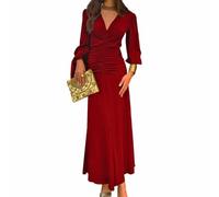 AOWVUTS Vestido de Fiesta Largo para Mujer Vestido Maxi Manga Larga Cuello en V Elegant Vestidos Dama de Honor Ruched Wrap Vestidos de Noche Boda Slim Fit para Cóctel Fiesta Club Ceremonia
