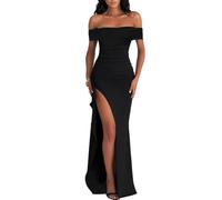 AOWVUTS Vestido de Fiesta para Mujer Vestidos Sexy Abertura Bodycon Vestidos un Hombros Formal Abertura Vestido Moda Slim Fit Largo de Cóctel Vestidi de Noche Invitada de Boda Partido Club