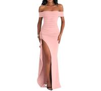 AOWVUTS Vestido de Fiesta para Mujer Vestidos Sexy Abertura Bodycon Vestidos un Hombros Formal Abertura Vestido Moda Slim Fit Largo de Cóctel Vestidi de Noche Invitada de Boda Partido Club