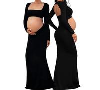 AOWVUTS Vestido Largo de Maternidad Mujer para Fotografia Vestidos Premamá Falda Larga Manga Cuello Cuadrado Vestidos de Embarazo Shooting Foto sin Espalda Maxi Vestido de Fiesta
