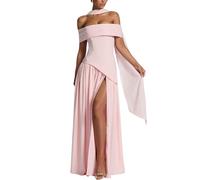 AOWVUTS Vestido Largo para Mujer Elegante Vestidos de Fiesta Hombros Descubiertos Sexy Maxi Vestido sin Espalda con Abertura Vestidos Formal de Noche Ajustado con Bufanda para Ceremonia Boda