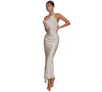 AOWVUTS Vestido Largo para Mujer Vestido Largo Formal Elegante de Satén Vestidos de Fiesta con Cuello Halter Vestido de Novia para Invitada de Boda Noche Cóctel Fiesta