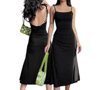 AOWVUTS Vestido Largos para Mujer Vestidos Ajustado sin Mangas Sexy Elegante Bodycon Vestidos con Tirantes Verano Vestido sin Espalda Sólido Correa de Espagueti Maxi Vestid Cóctel Fiesta Playa Club